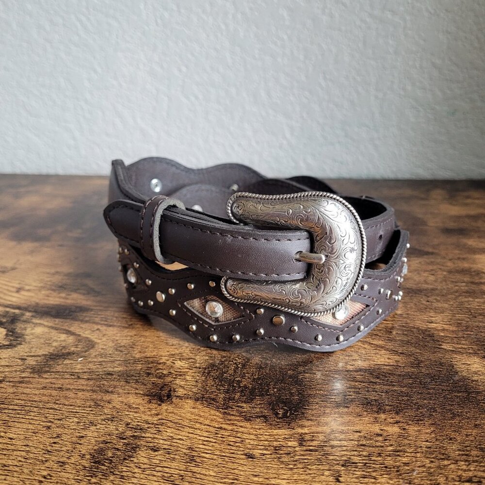 Brown 100% Genuine Leather Rhinestone Cowgirl Rodeo/Western Belt Size Medium 38”